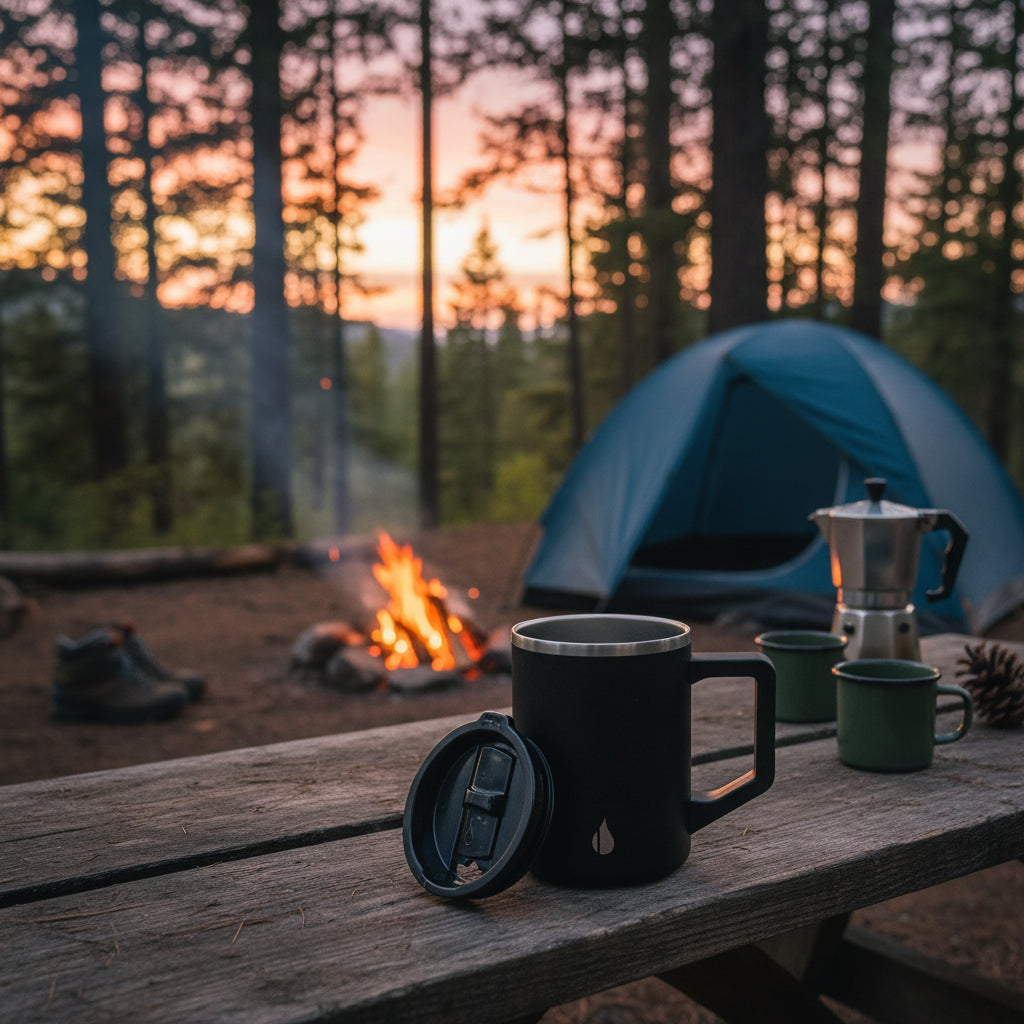 Black insulated mug with a lid, camping mug, travel cup, to-go mug, insulated mug, high quality stainless steel cup