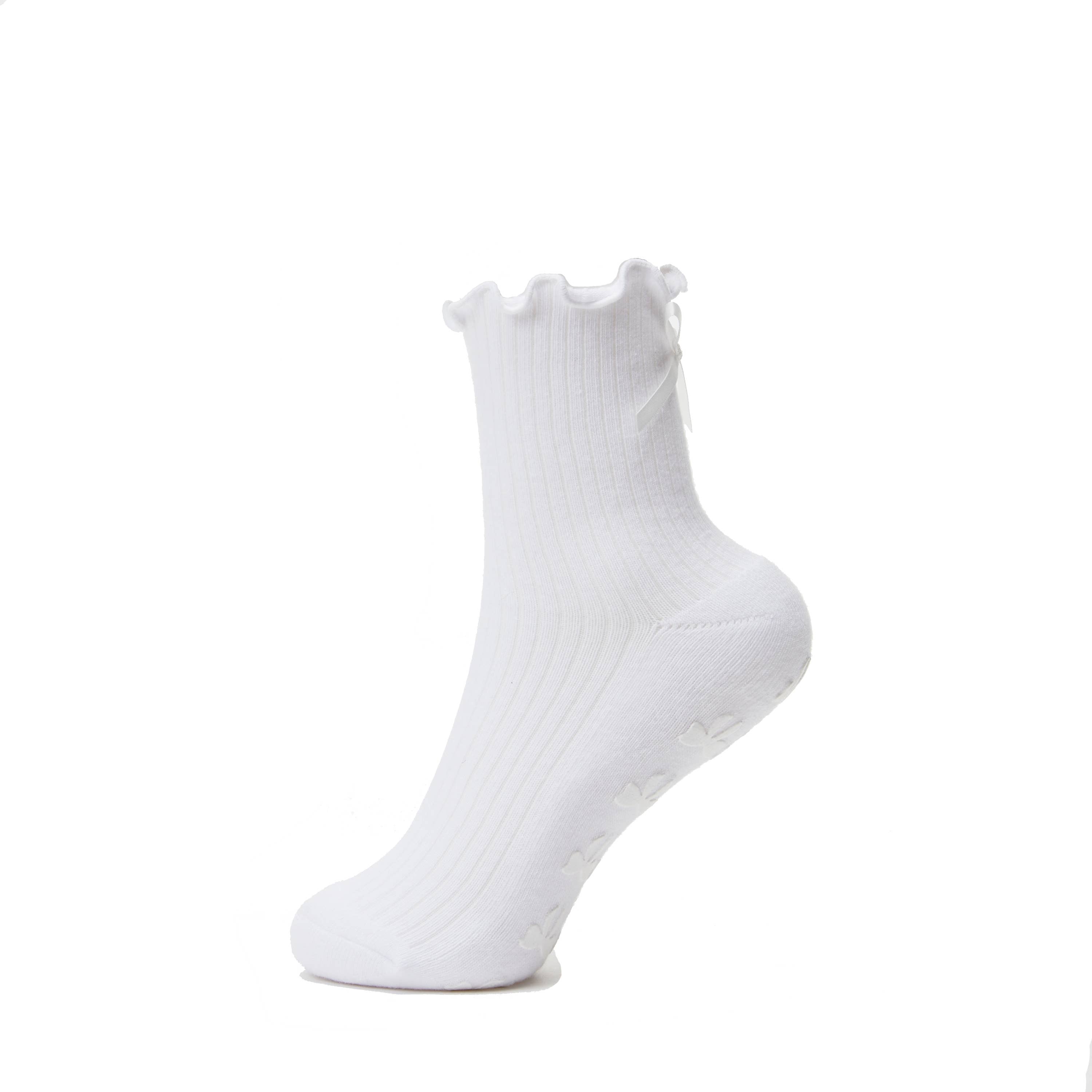Big Bow Grip Socks in White