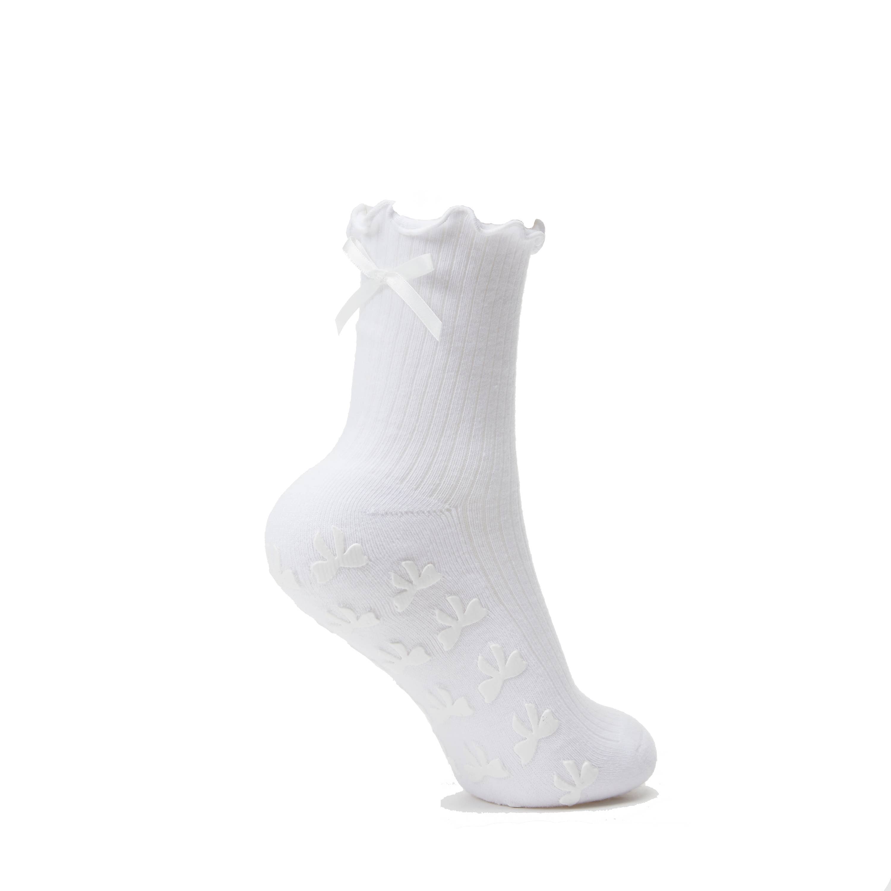 Big Bow Grip Socks in White